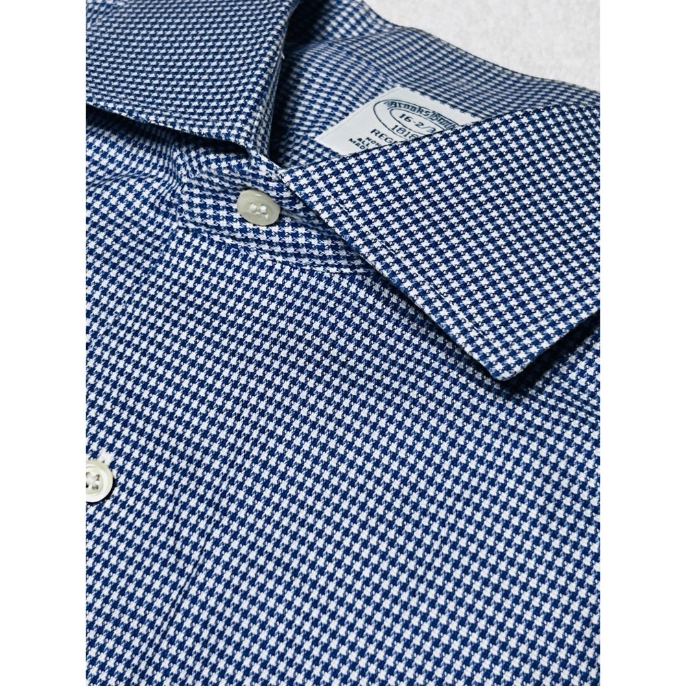 Brooks Brothers Dress Shirt Men 16-2/3 Blue Houndstooth Regent Fit Non-Iron 1818